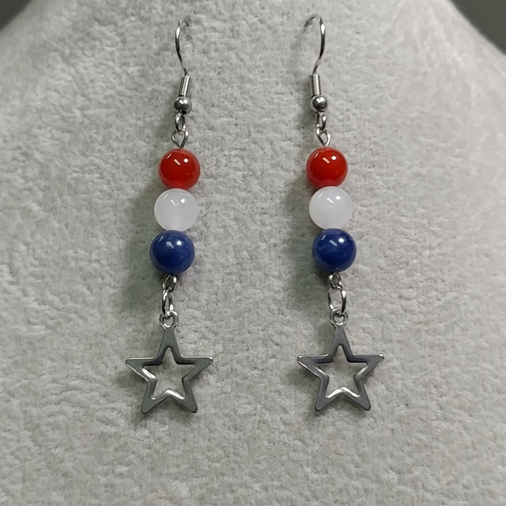 Natural Gemstone Star Earrings Surgical Stainless-Steel Carnelian Jade Sodalite